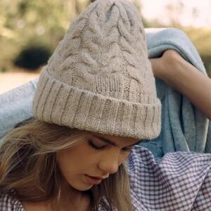 Maeve Textured Knit Hat in Beige